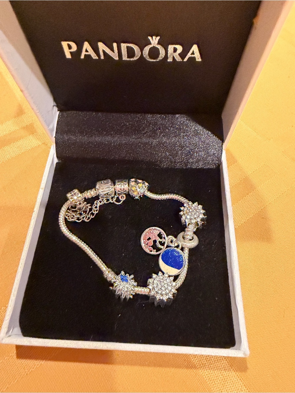 Pandora Silver Bracelet with Enamel Charms 7”